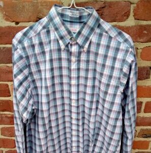 IZOD Men's L/S Pink  Blue Plaid Button Down Casual Shirt 15.5